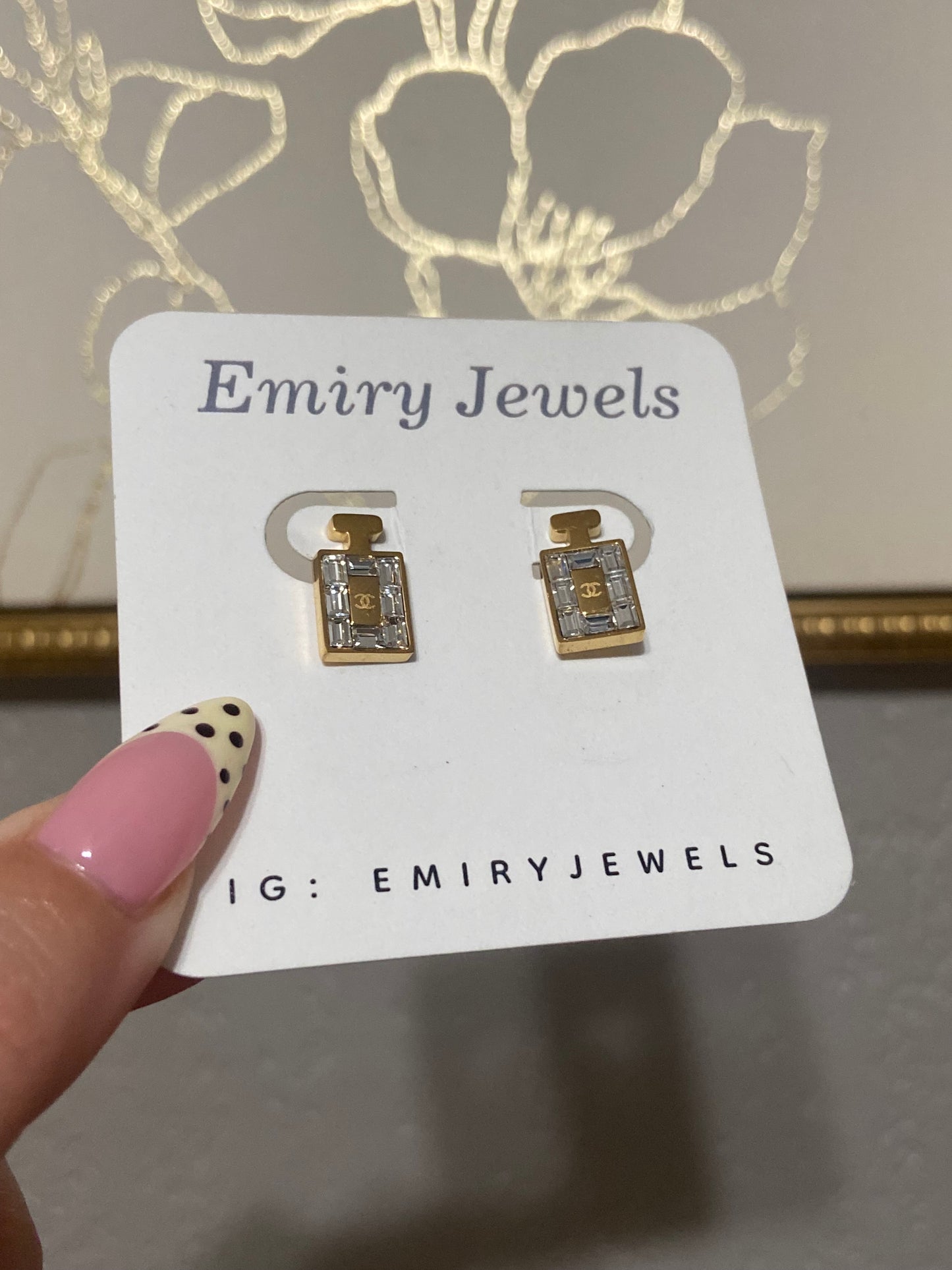 CC CZ Perfume Stainless Steel Gold Earrings