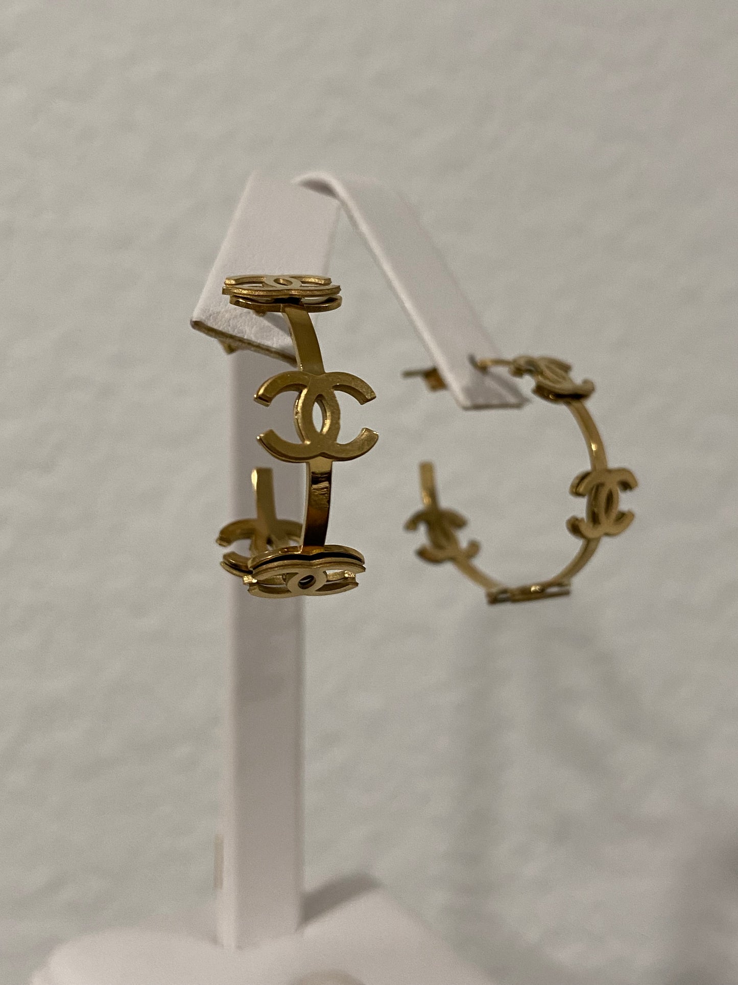 All Over CC Stainless Steel Gold Hoops
