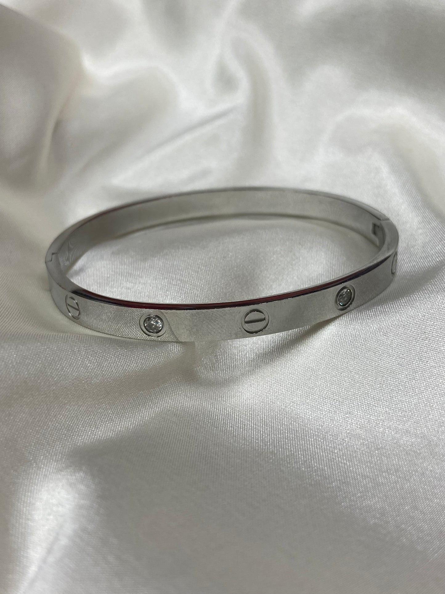 Silver Carti CZ Stainless Steel Bangle - engraved
