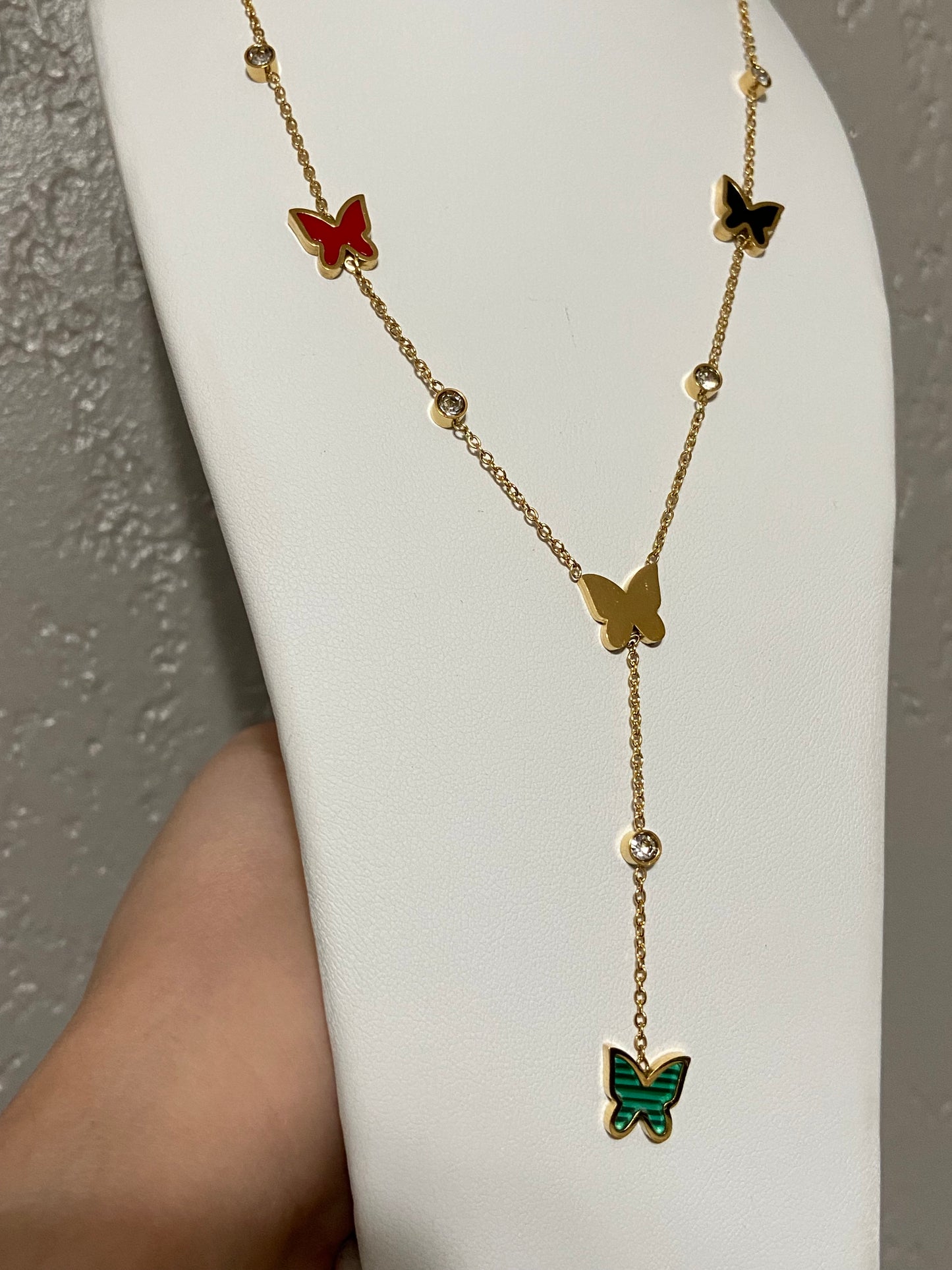 Gold Colorful Butterflies Stainless Steel Necklace
