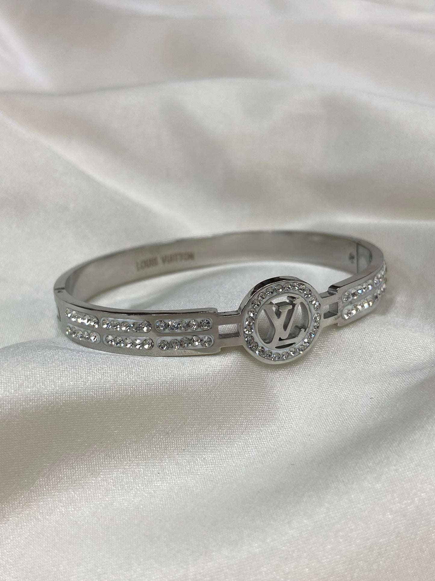 LV Circle CZ Stainless Steel Silver Bangle