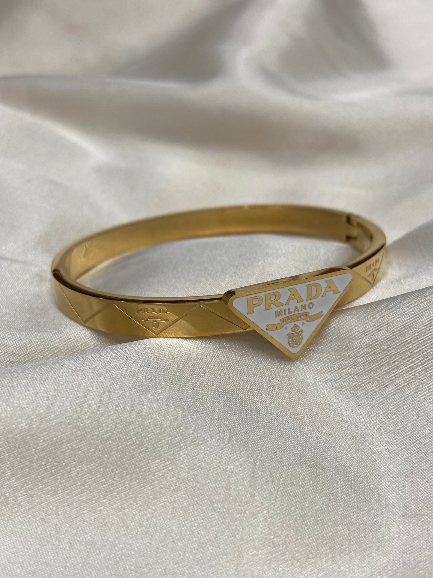 White Prad of You Stainless Steel Gold Bangle