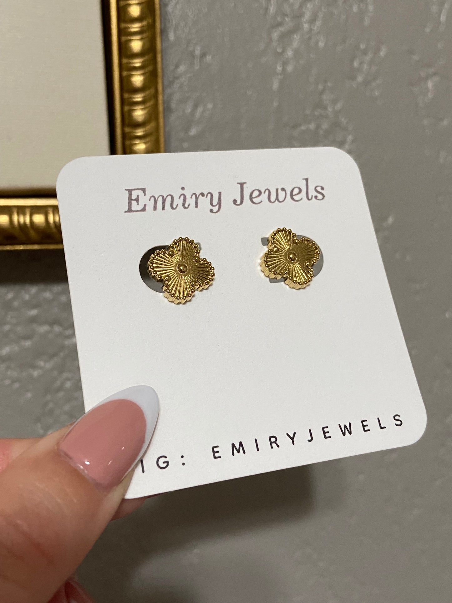 V C A Gold Clover Stainless Steel Stud Earrings