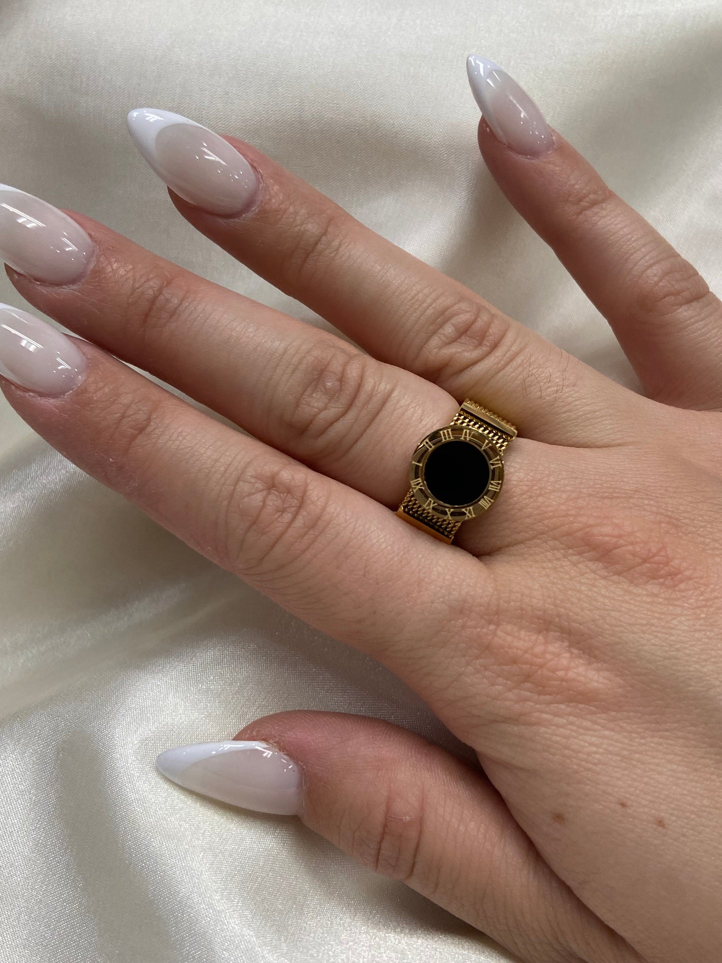 Roman Numeral Circle Stainless Steel Gold Ring