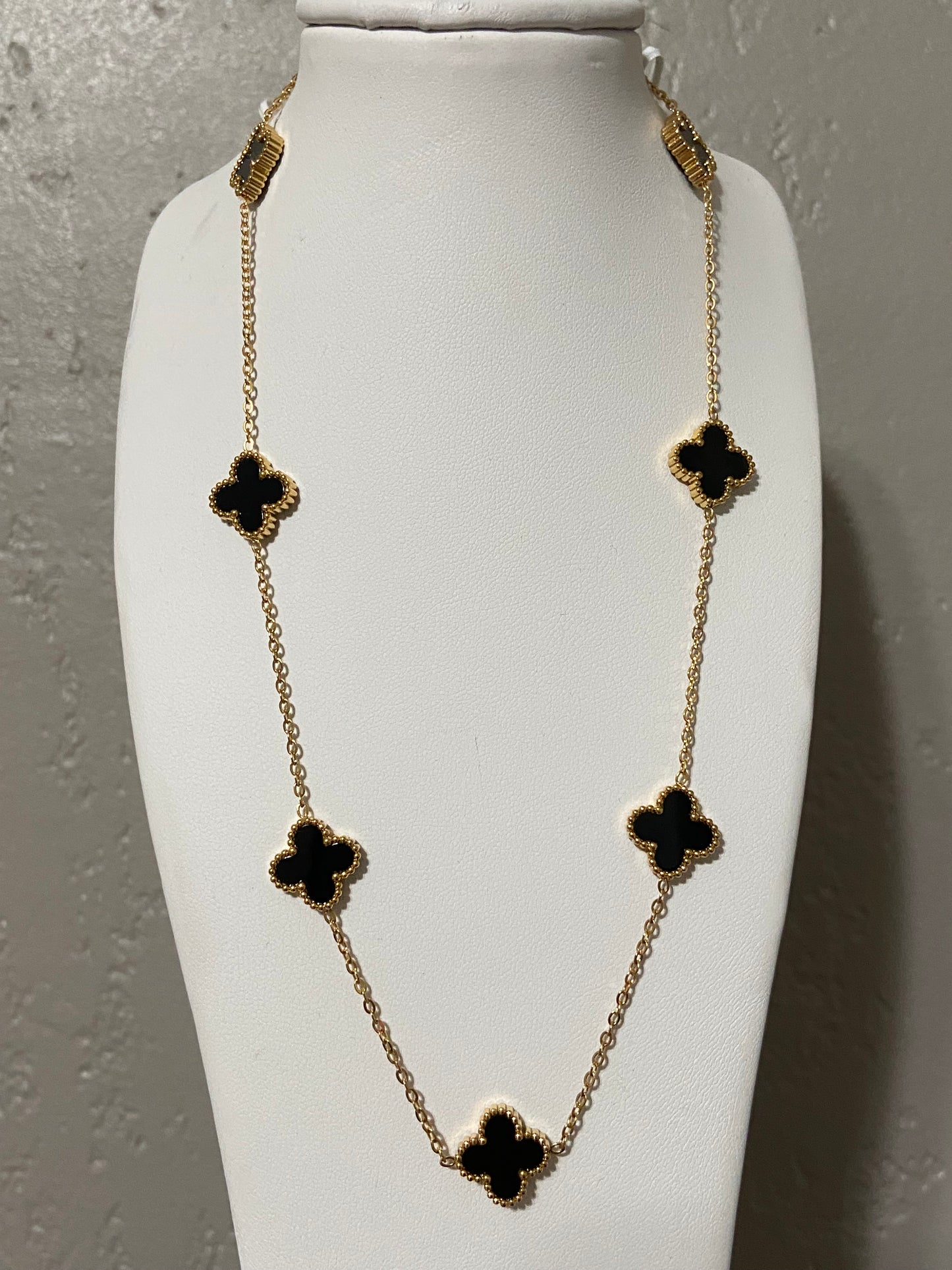 V C A Black Clovers Stainless Steel Gold Necklace