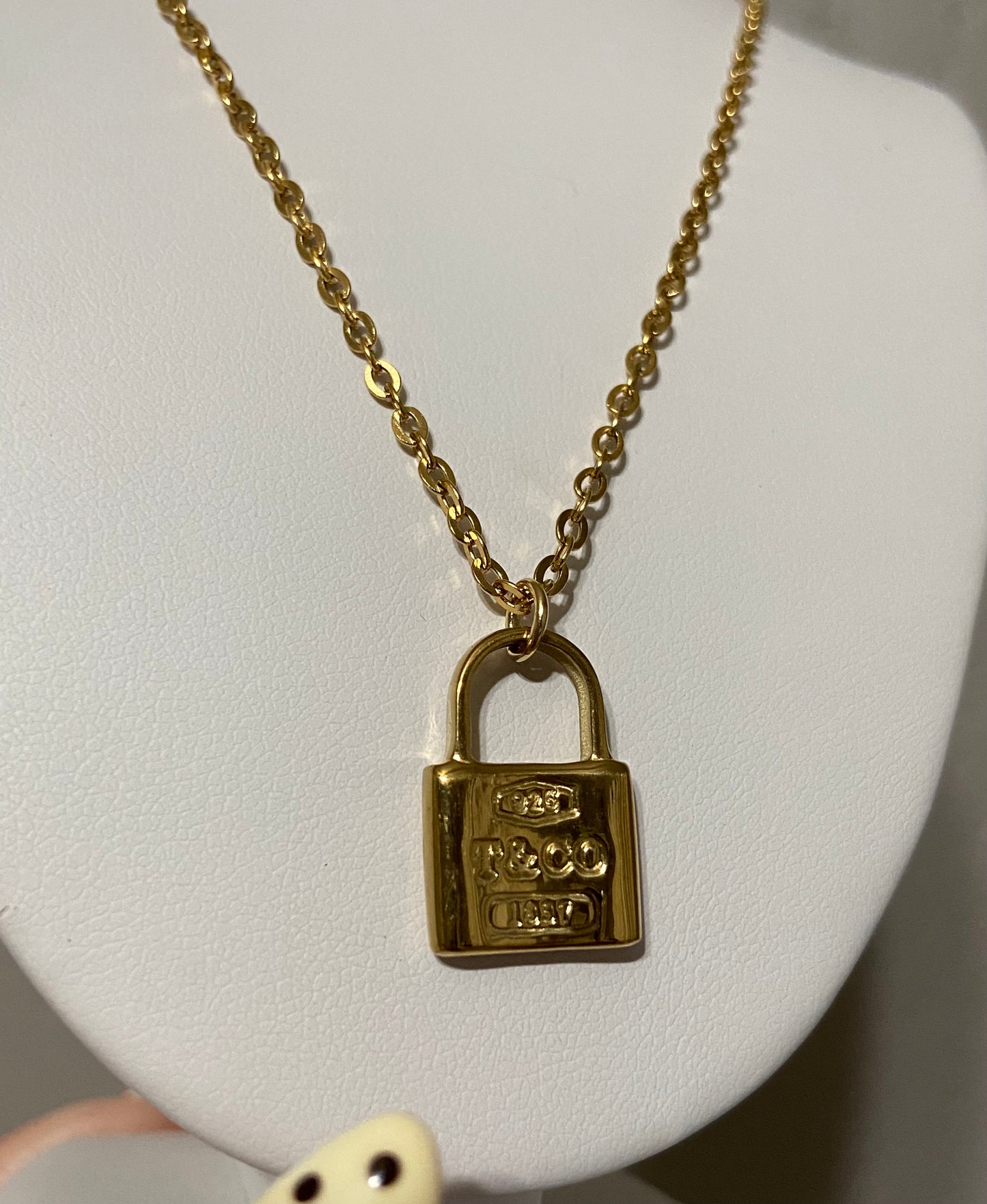 T & Co Stainless Steel Gold Lock Necklace