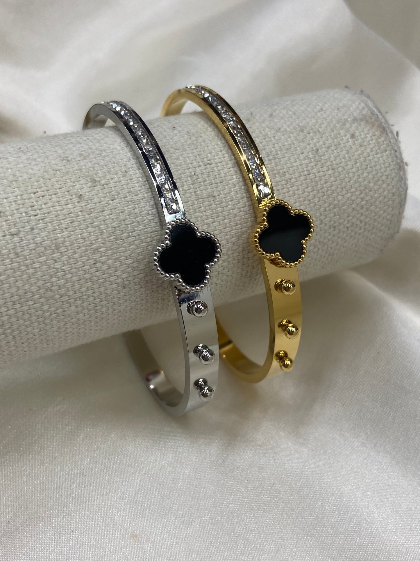 Black Clover Stainless Steel Silver Stud Bracelet