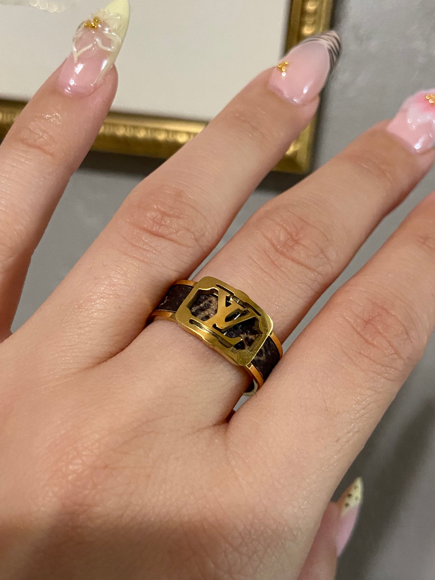 LV Brown Stainless Steel Gold Ring