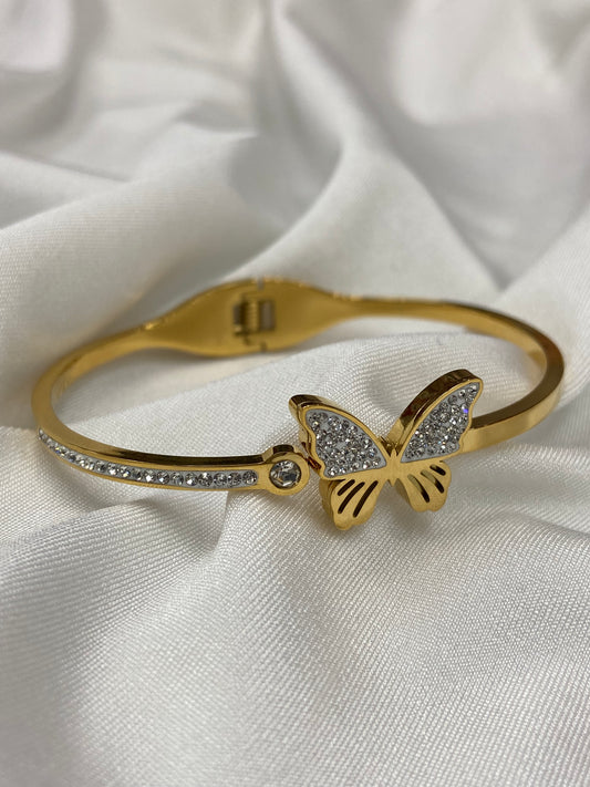 Gold CZ Butterfly Stainless Steel Bracelet