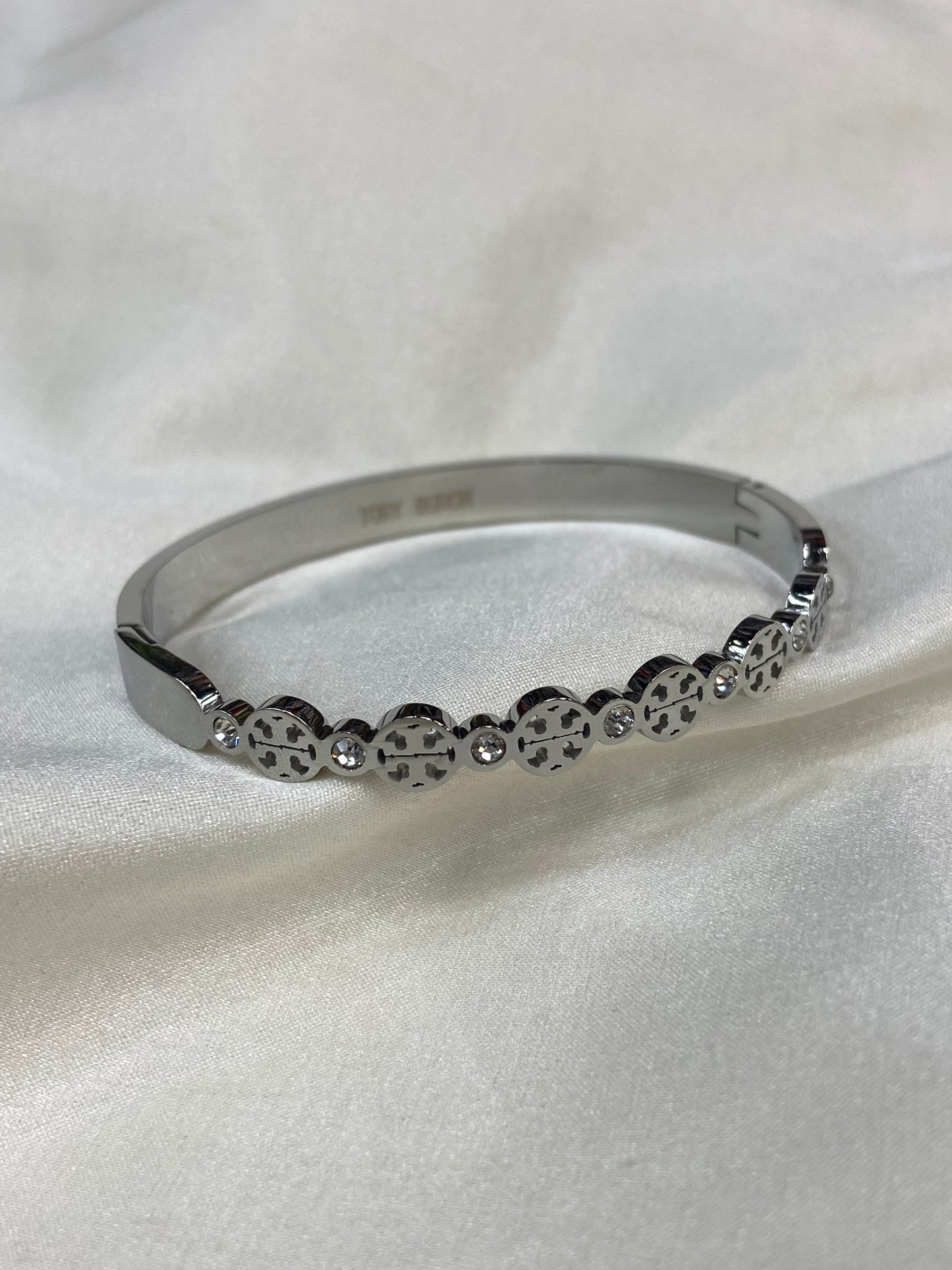Tory B Stainless Steel Silver CZ Thin Bangle