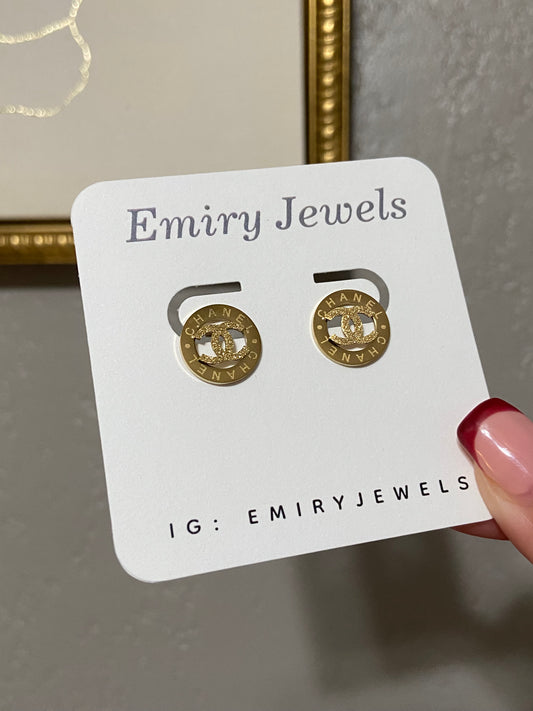 CC Glitter Stainless Steel Gold Earrings