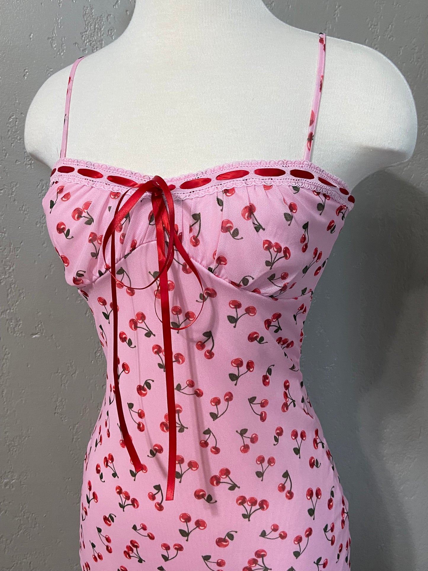 Cherries Mesh Pink Mini Dress