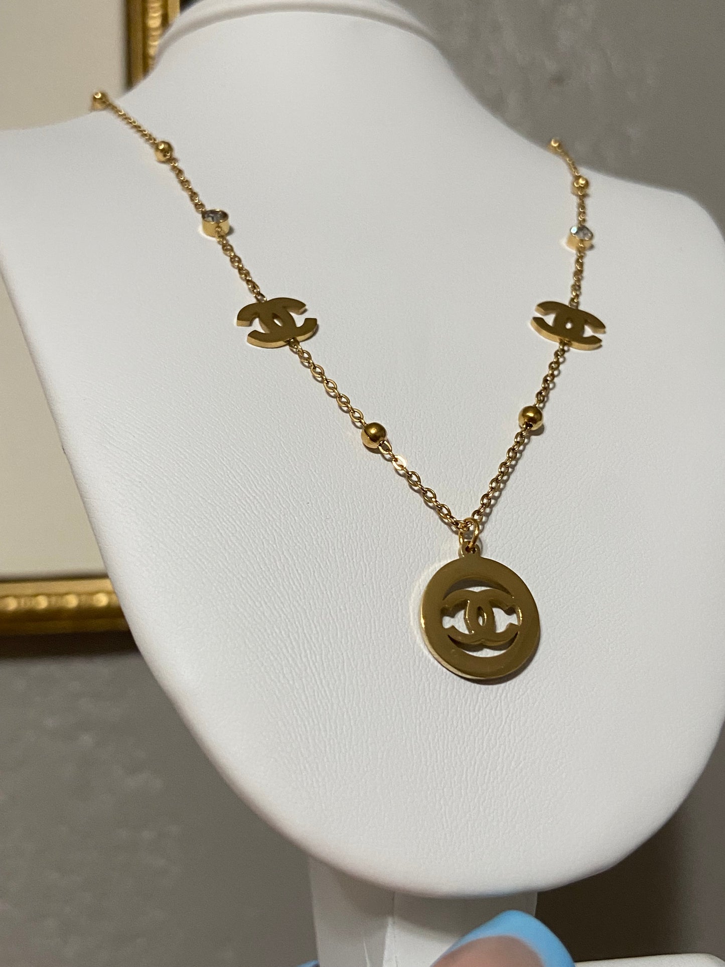 CC CZ Stainless Steel Gold Necklace