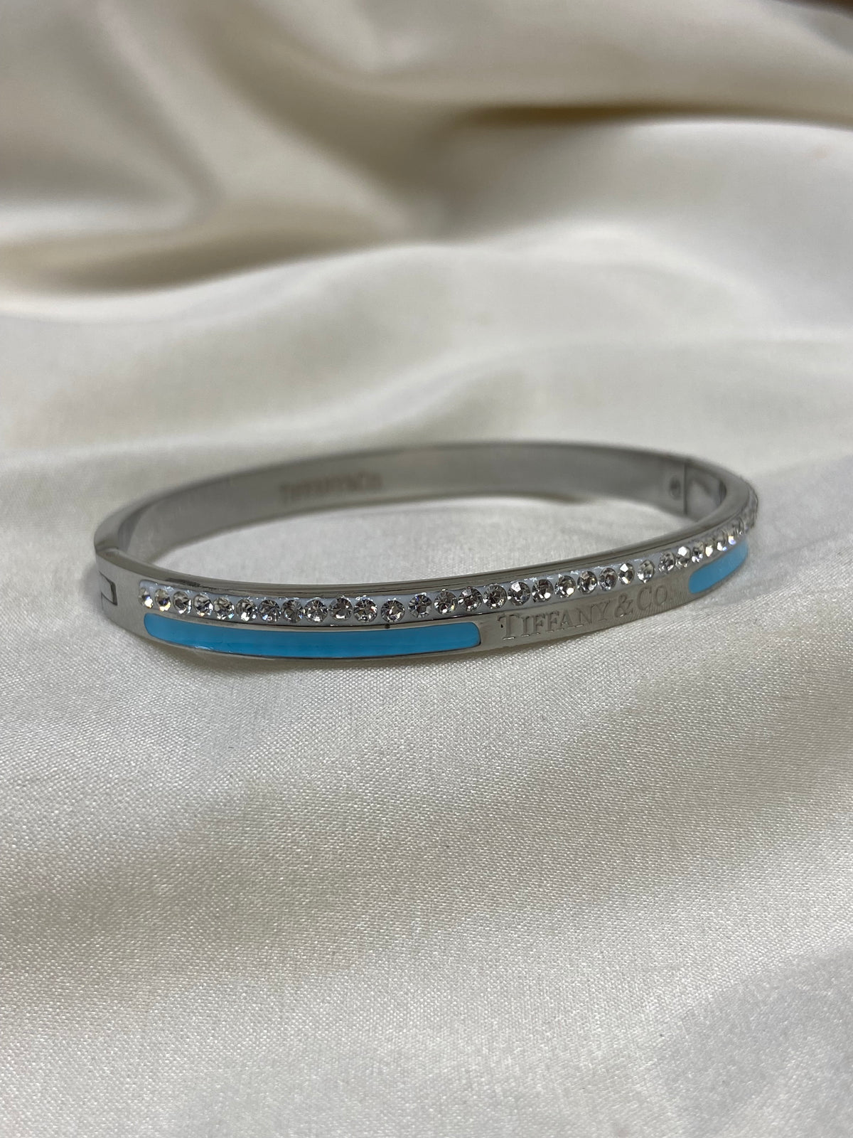 Tiff & Co Silver CZ Stainless Steel Bangle
