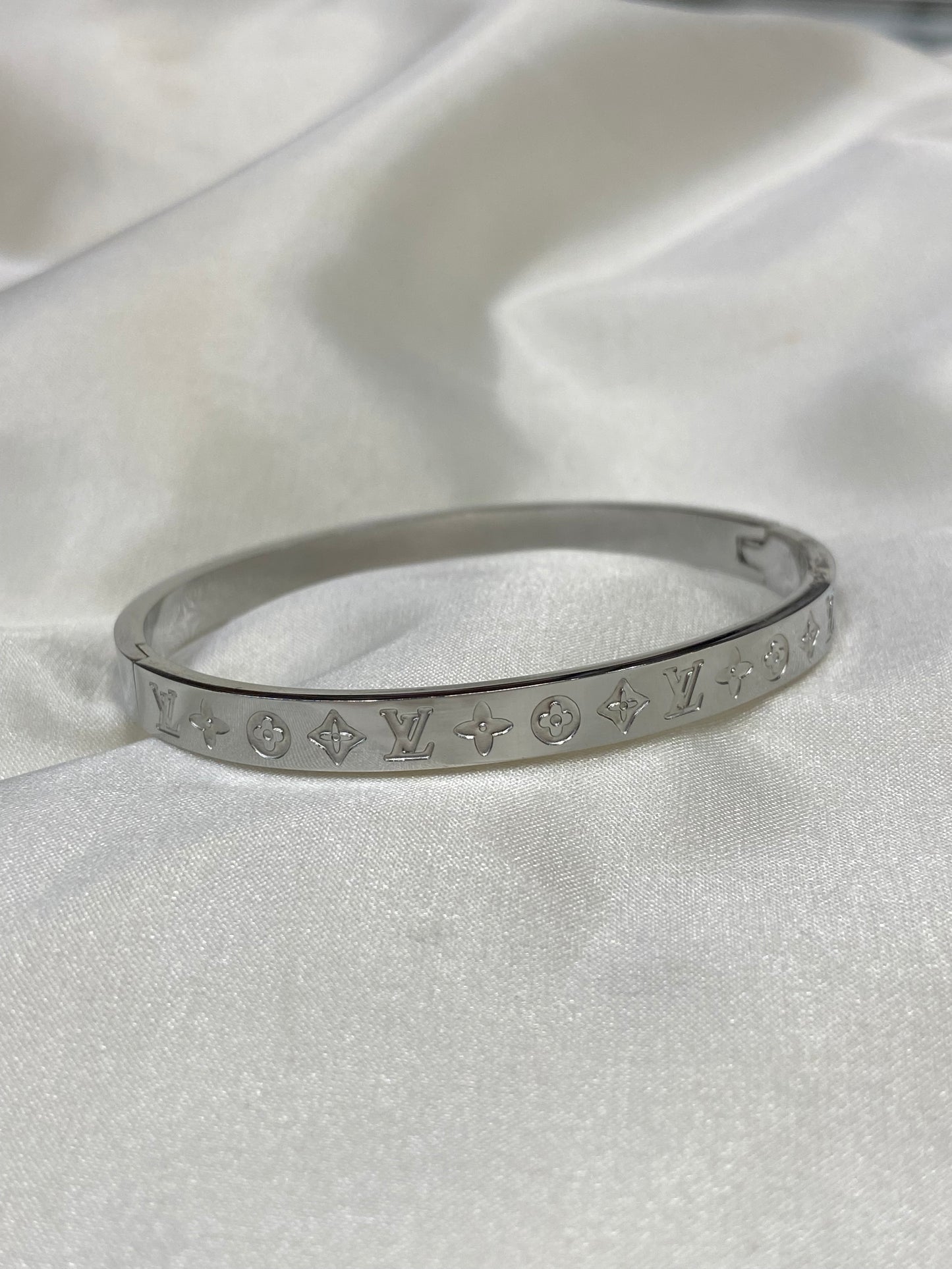 LV Silver Monogram Stainless Steel Bangle