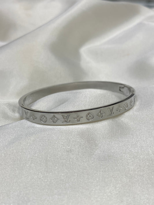 LV Silver Monogram Stainless Steel Bangle