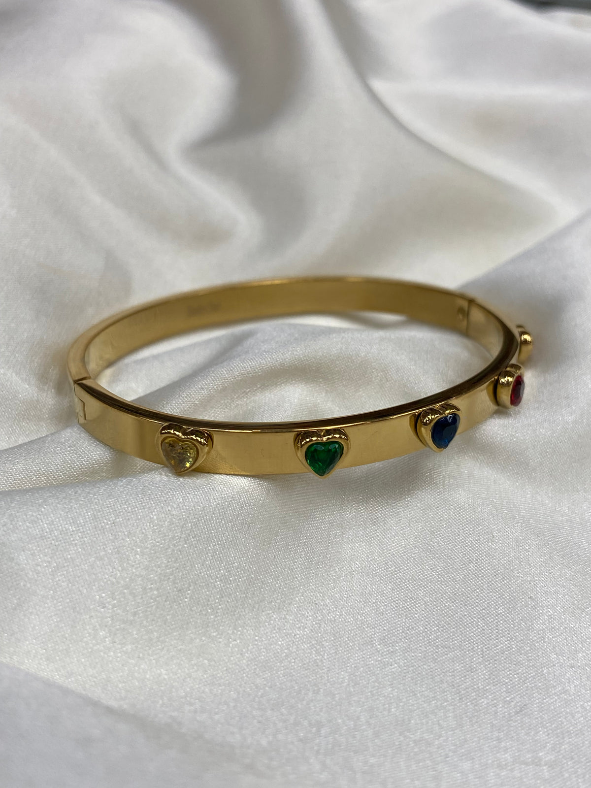 Multi Color Hearts Stainless Steel Gold Bangle