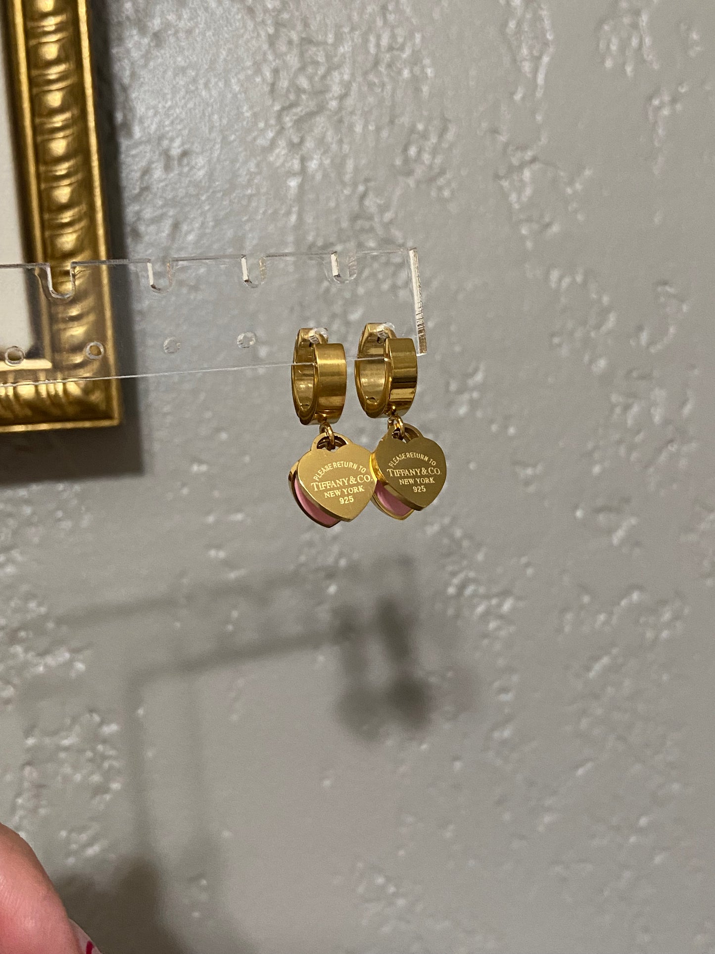 Tiff & Co Stainless Steel Heart Gold Huggie Earrings