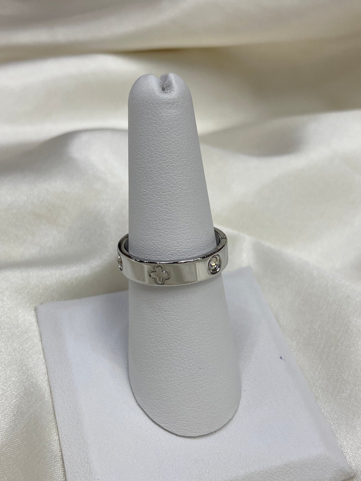 Silver Clover CZ Stainless Steel Ring