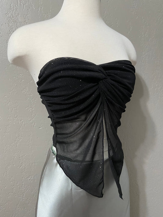 Black Glitter Butterfly Tube Top