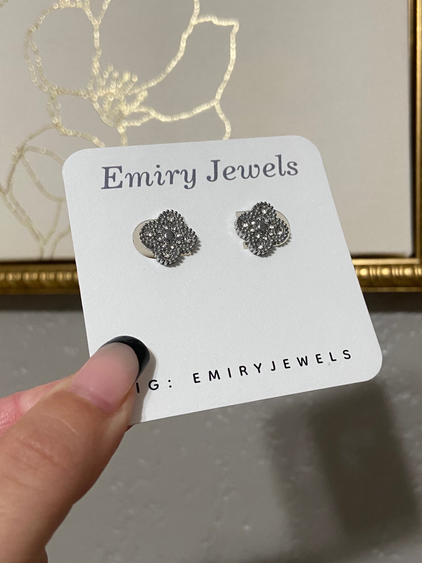 V C A Clover CZ Stainless Steel Earrings