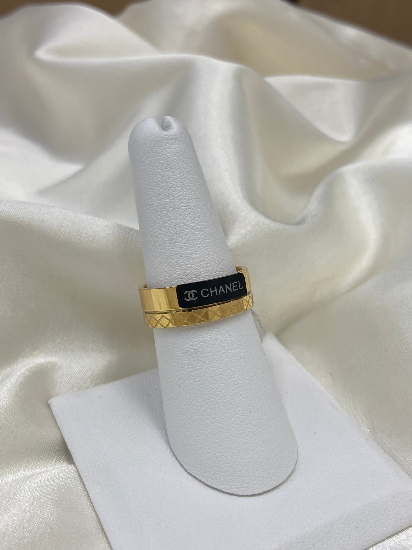 CC Badge Stainless Steel Gold Ring
