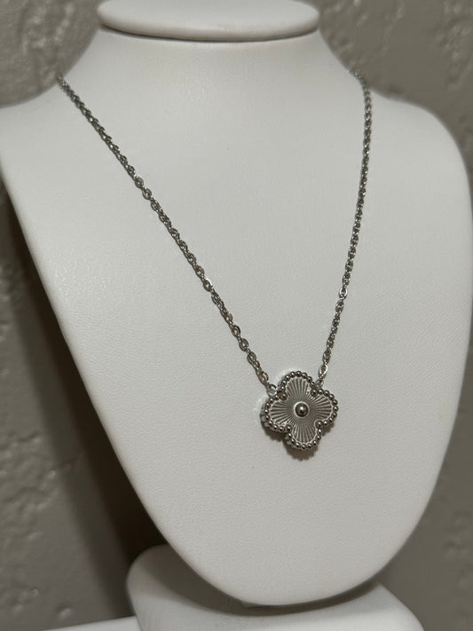 V C A Silver Stainless Steel Clover Necklace