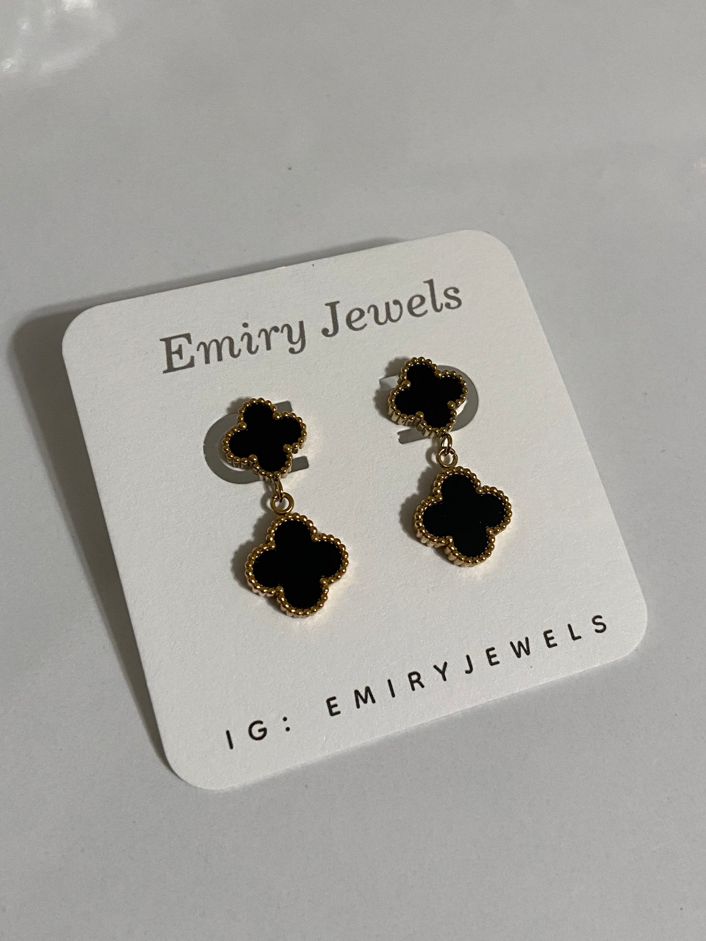 Double Clovers Stainless Steel Drop Gold Earrings
