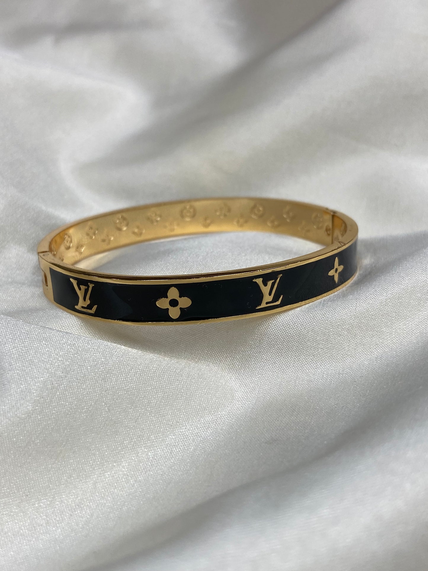 LV Black Stainless Steel Gold Bangle