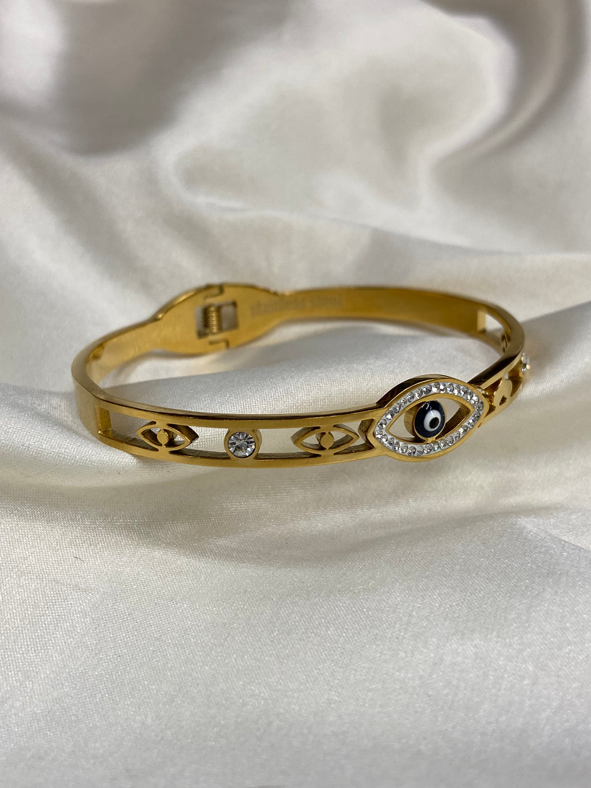 Evil Eye CZ Stainless Steel Gold Bracelet