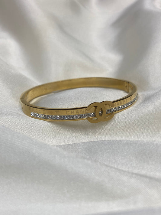 CC CZ Stainless Steel Gold Bangle