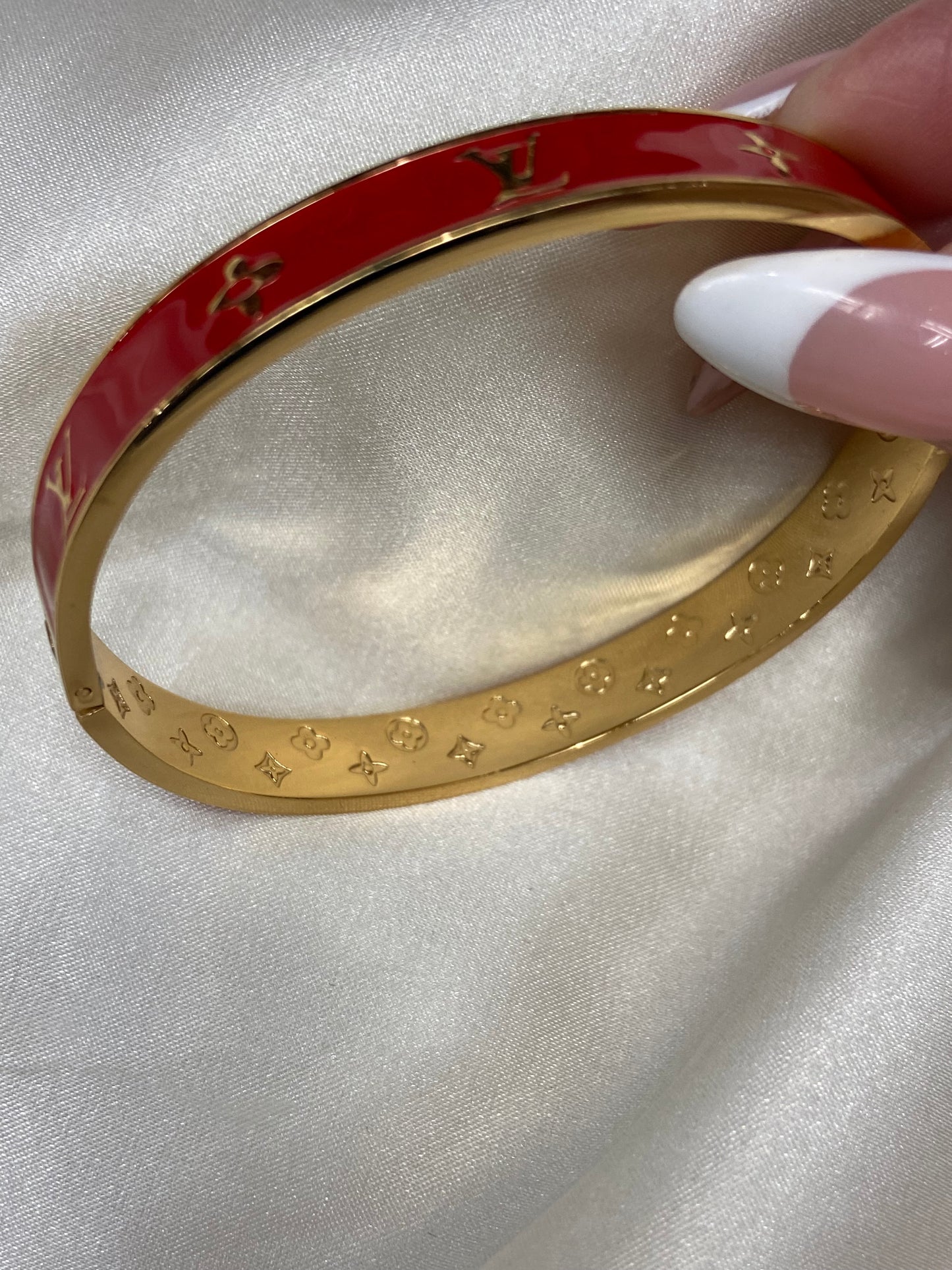 Red LV Stainless Steel Gold Bangle