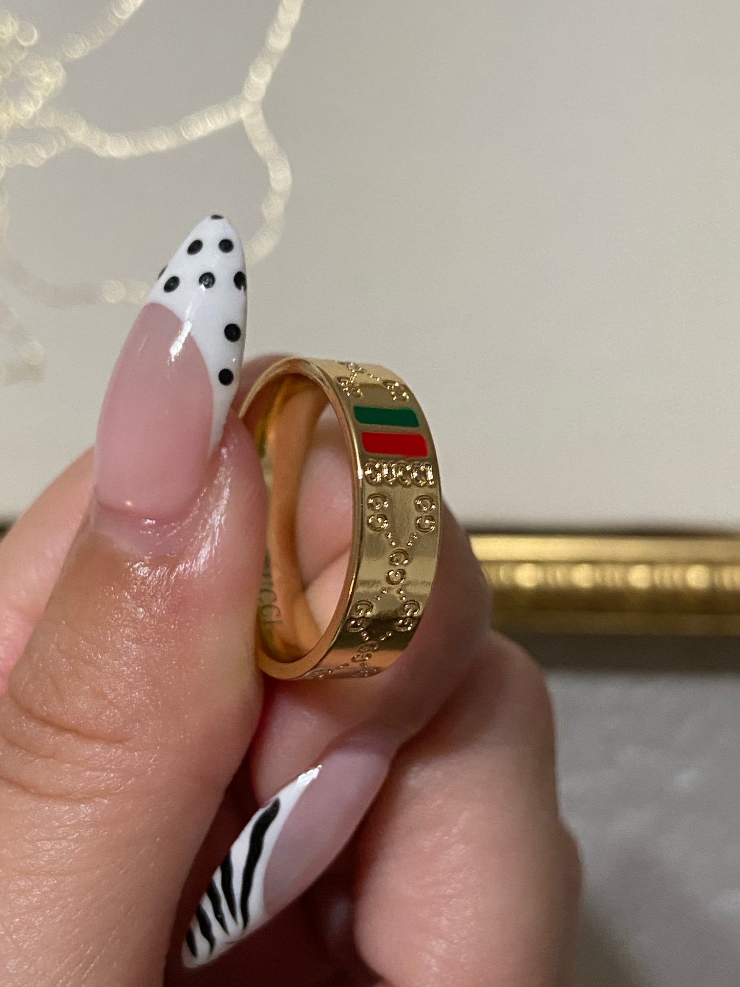 GG Engraved Stainless Steel Gold Ring