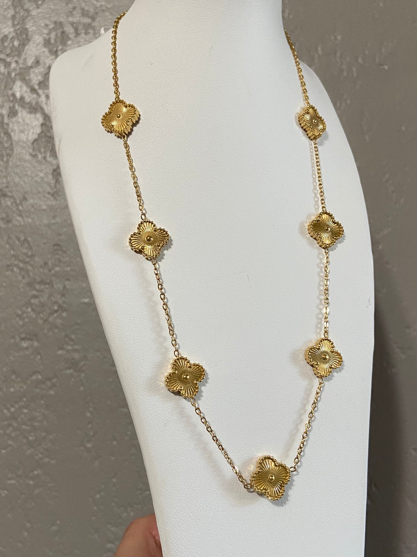 V C A Gold Clovers Stainless Steel Necklace