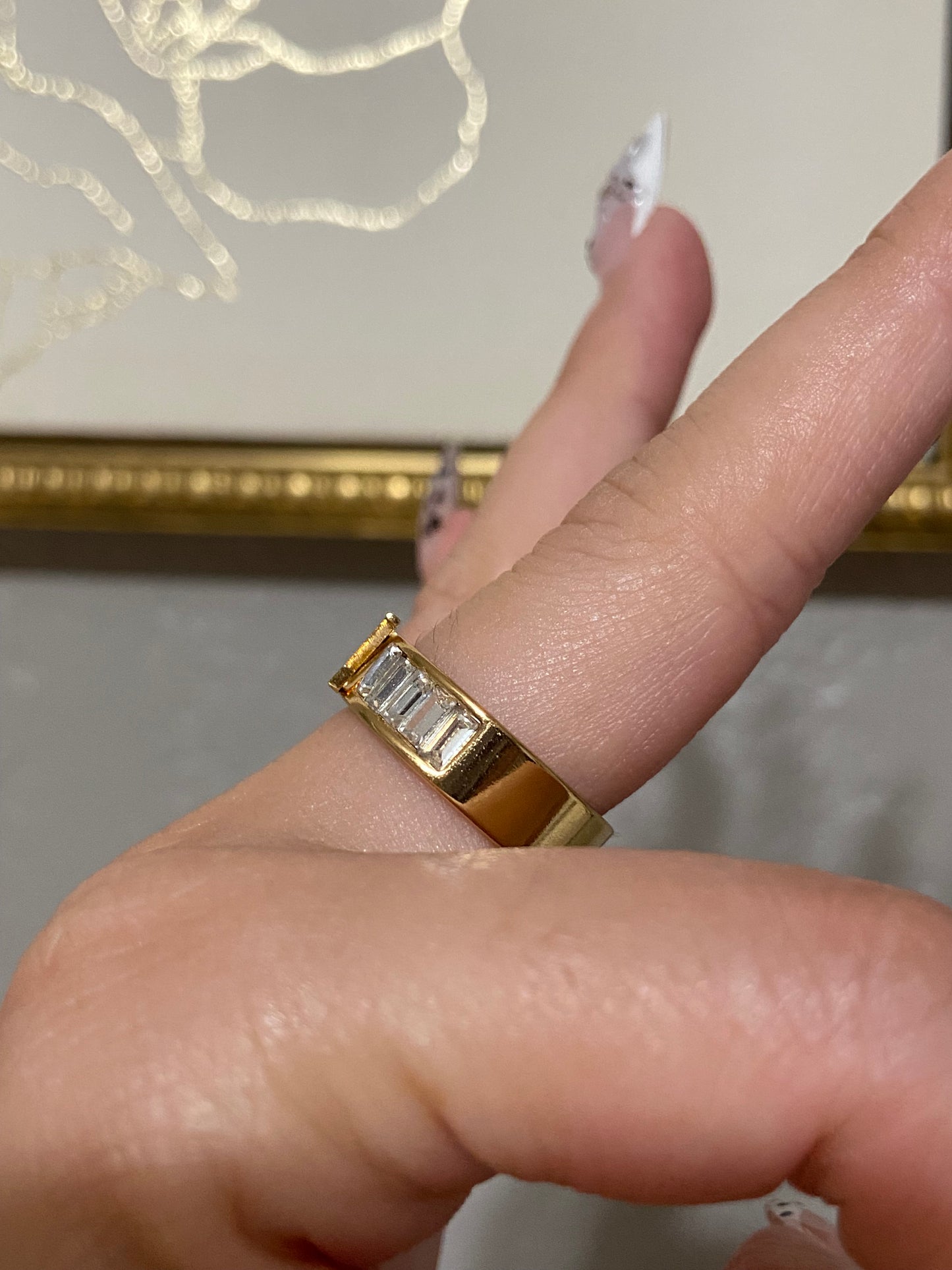 LV CZ Stainless Steel Gold Ring
