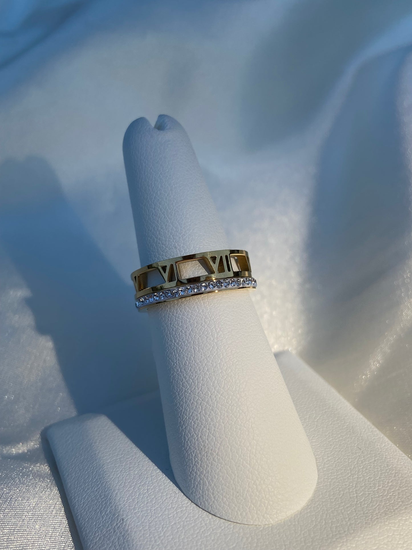 Gold CZ Layered Roman Numeral Stainless Steel Ring
