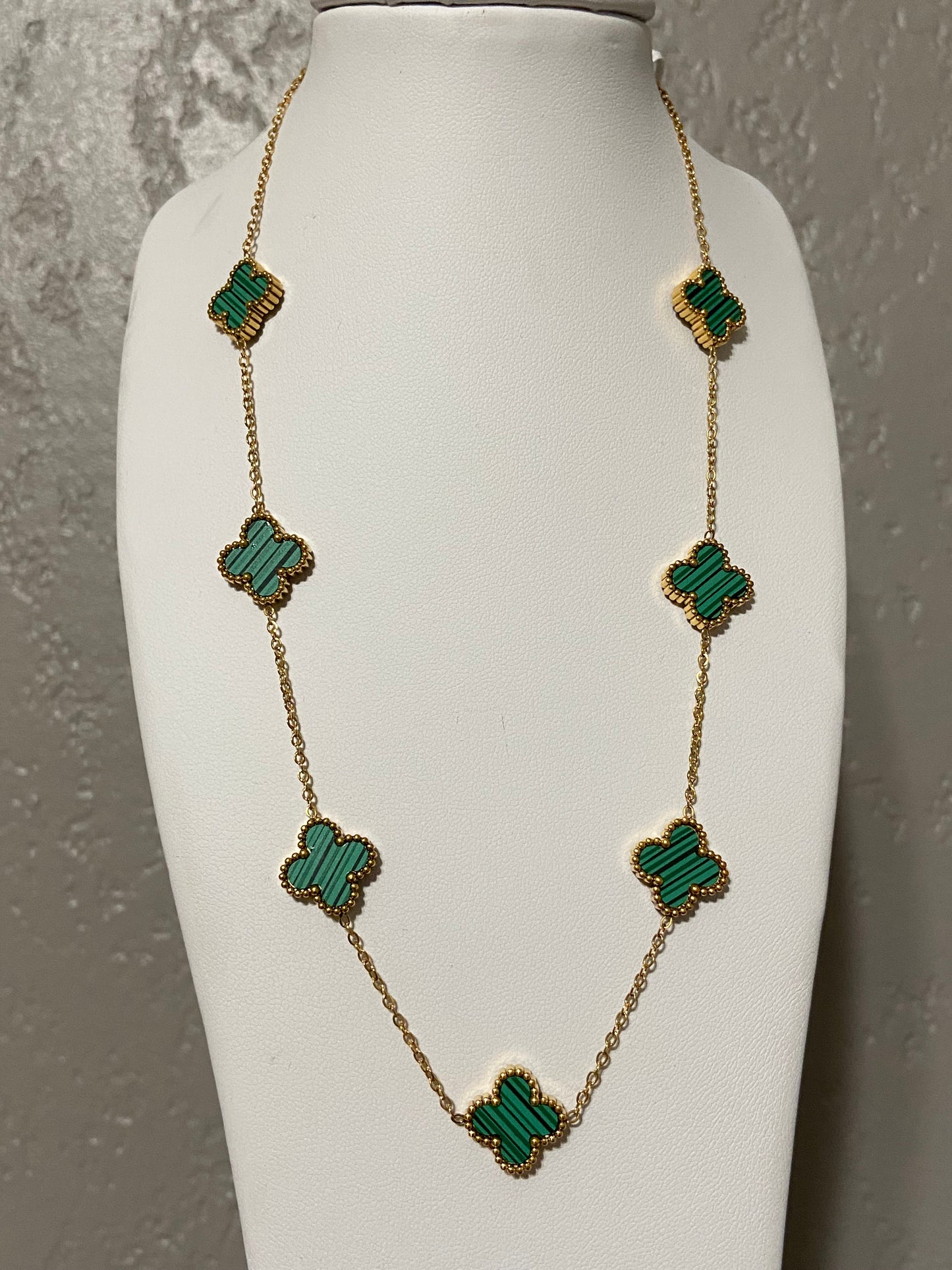 V C A Green Clovers Stainless Steel Gold Necklace