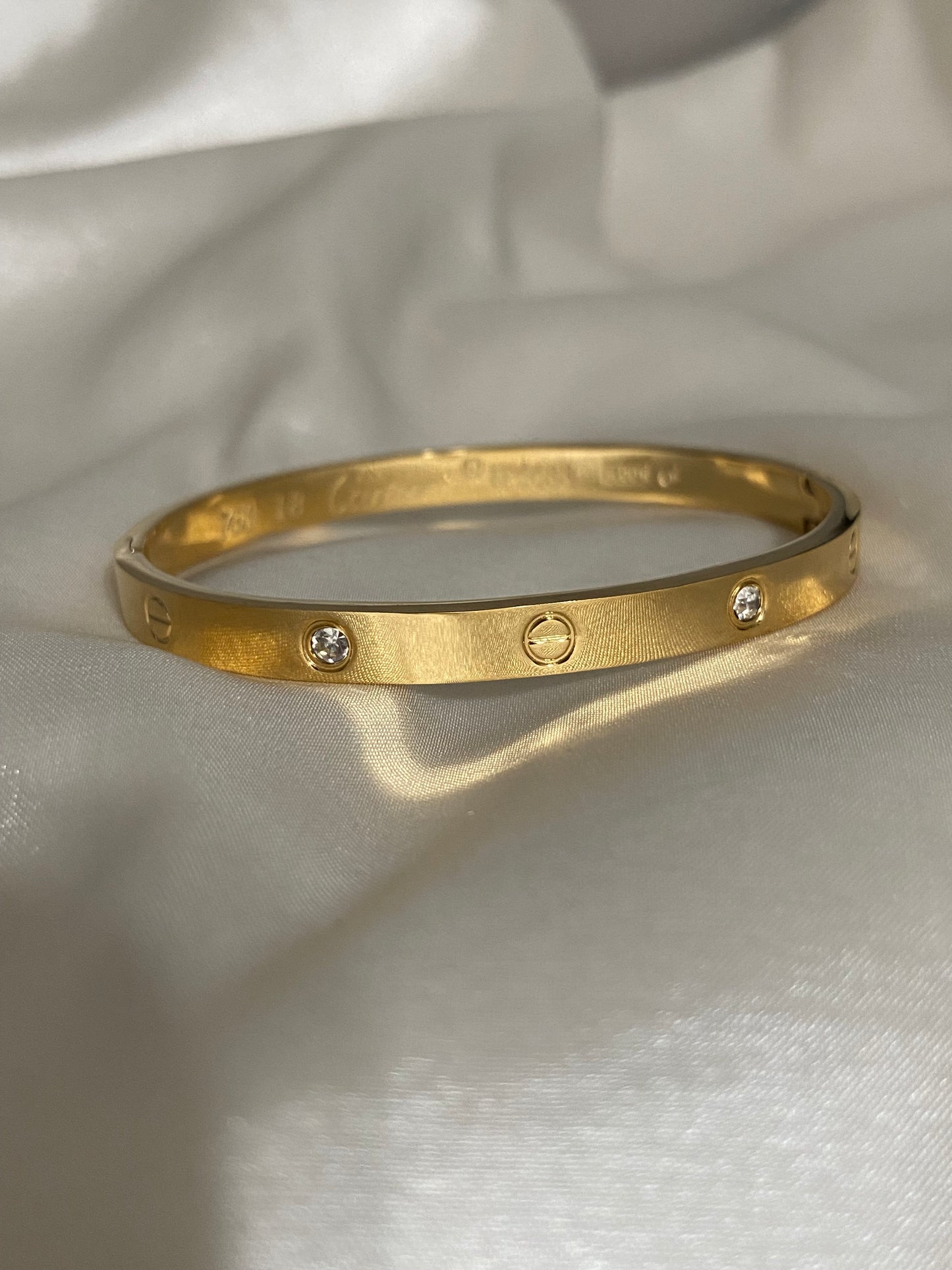 Carti Stainless Steel CZ Gold Bangle - engraved