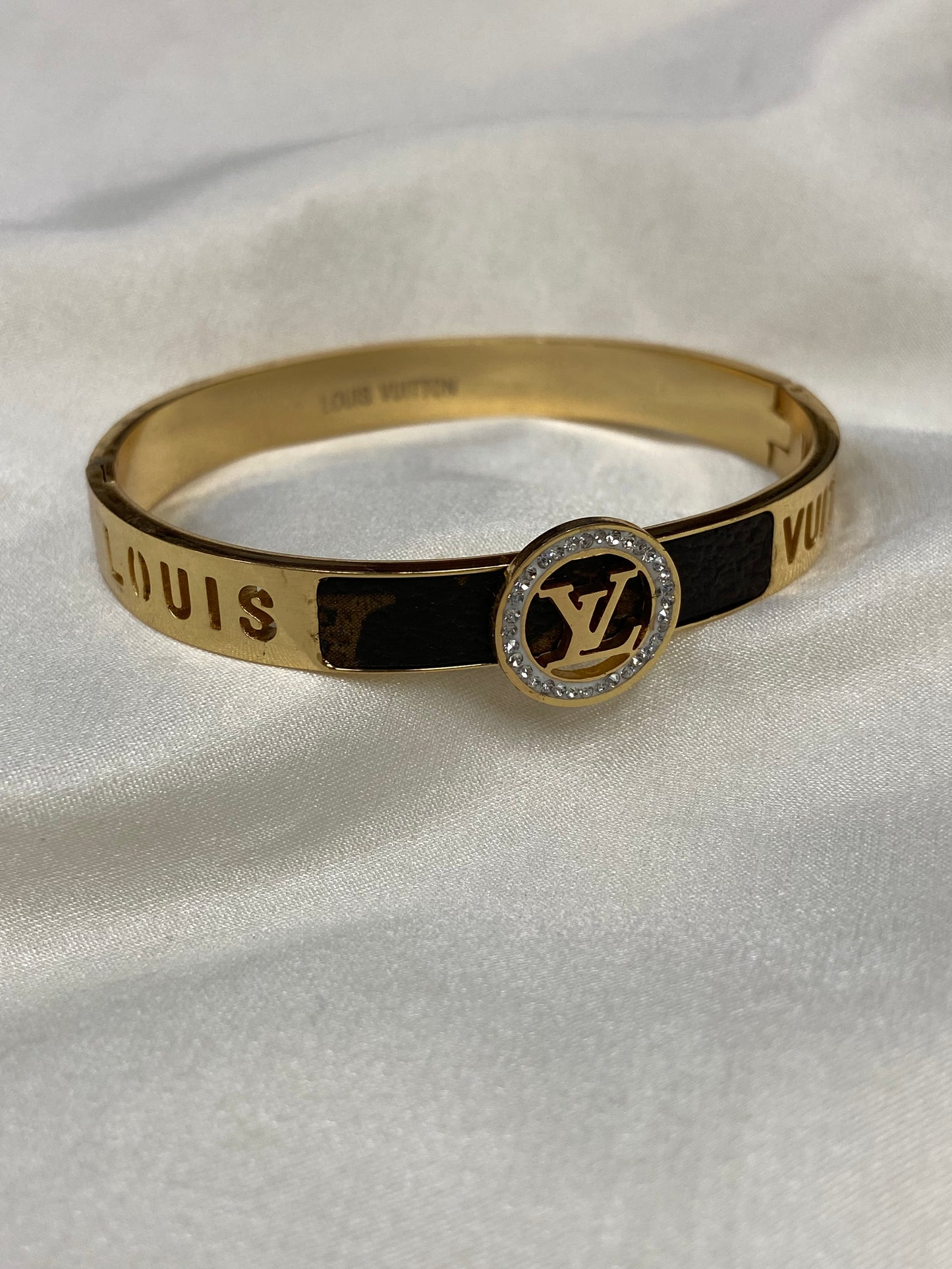 LV Brown CZ Stainless Steel Gold Bangle