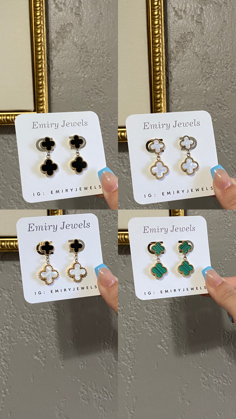 Double Clovers Stainless Steel Drop Gold Earrings