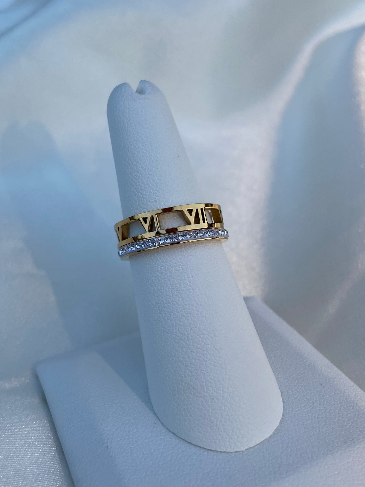 CZ Layered Roman Numeral Stainless Steel Ring