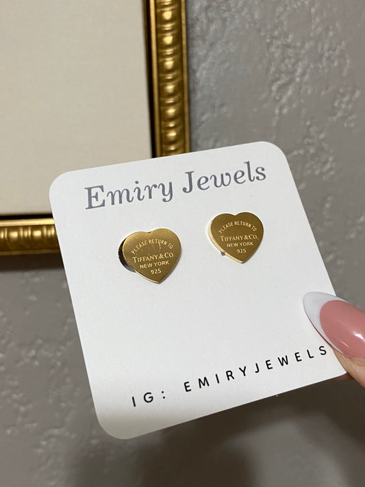Tiff & Co Gold Heart Stainless Steel Stud