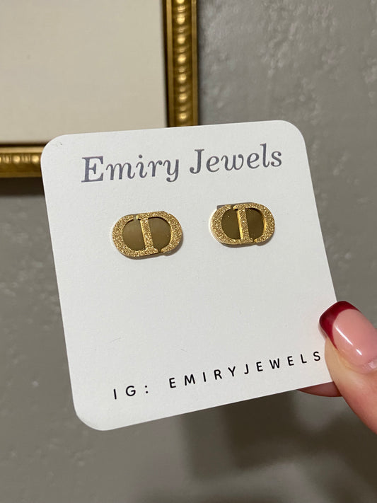 CD Gold Glitter Stainless Steel Stud Earrings