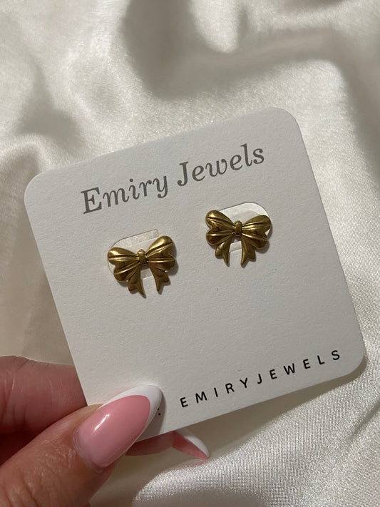 Coquette Gold Bow Stainless Steel Earrings
