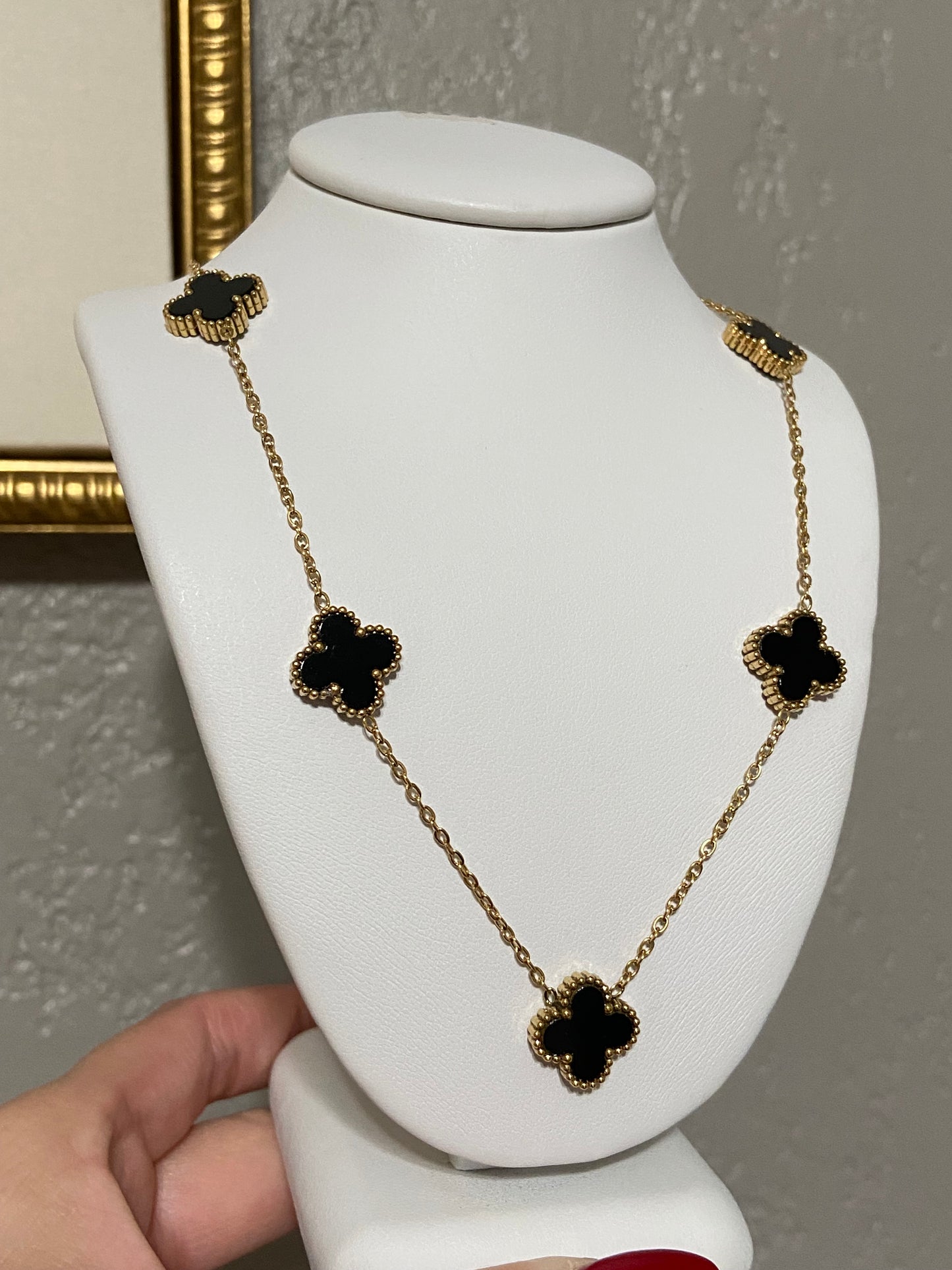 V C A Black Clovers Stainless Steel Gold Necklace