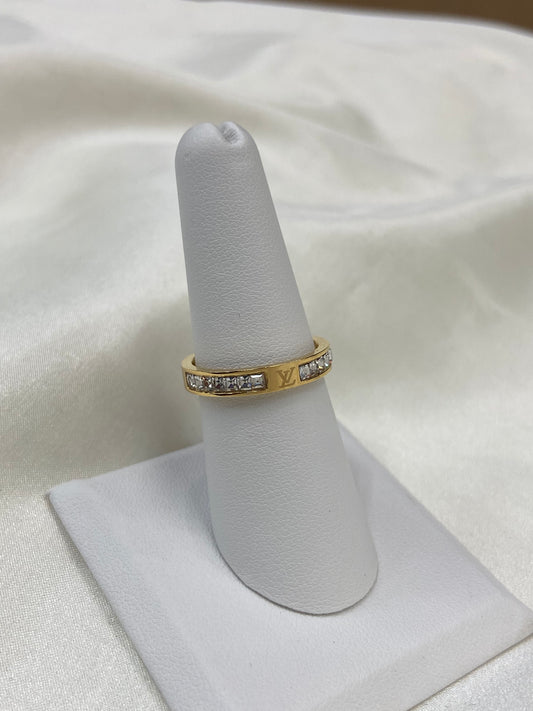 LV Thin CZ Stainless Steel Gold Ring