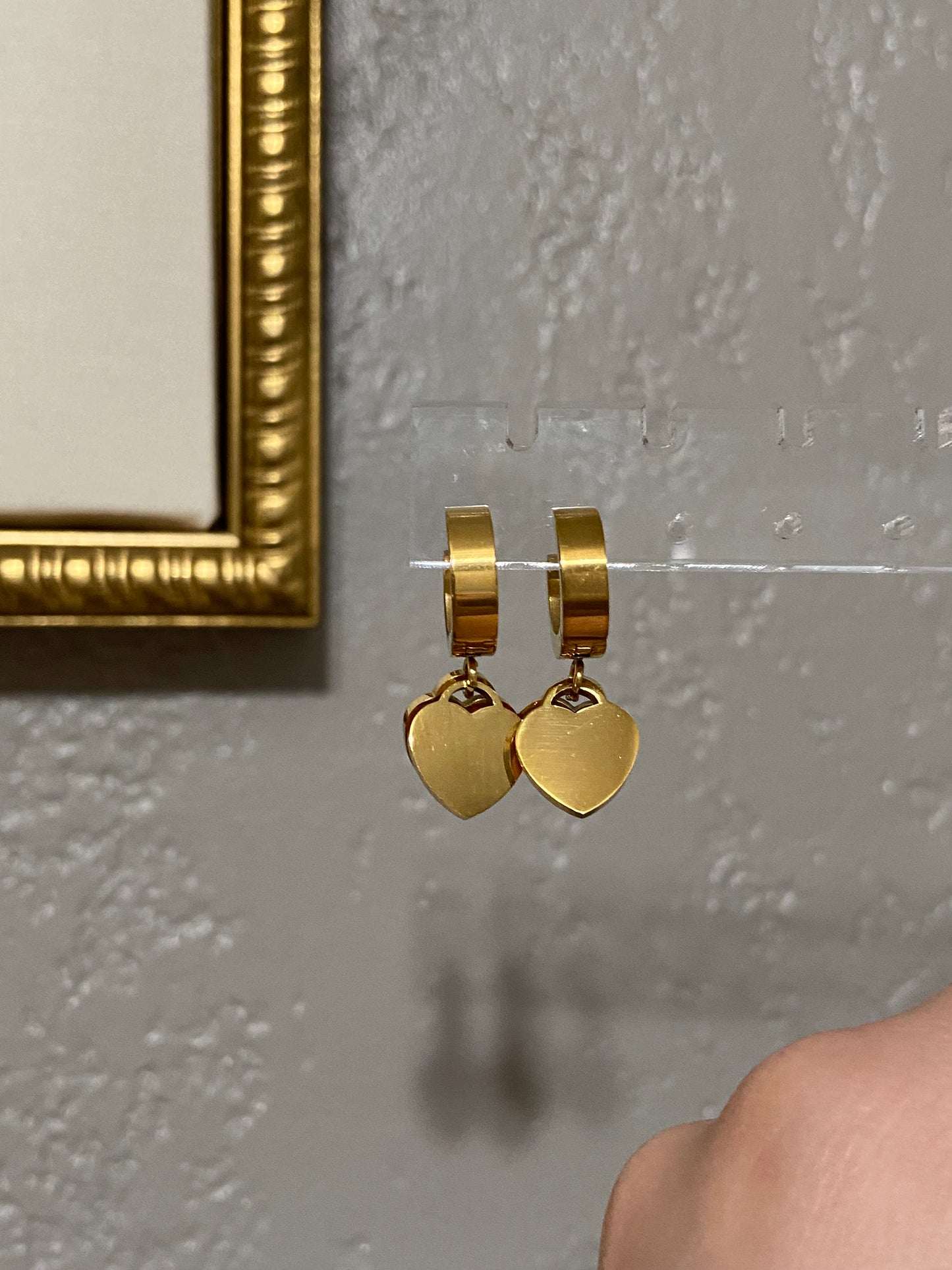 Tiff & Co Stainless Steel Heart Gold Huggie Earrings