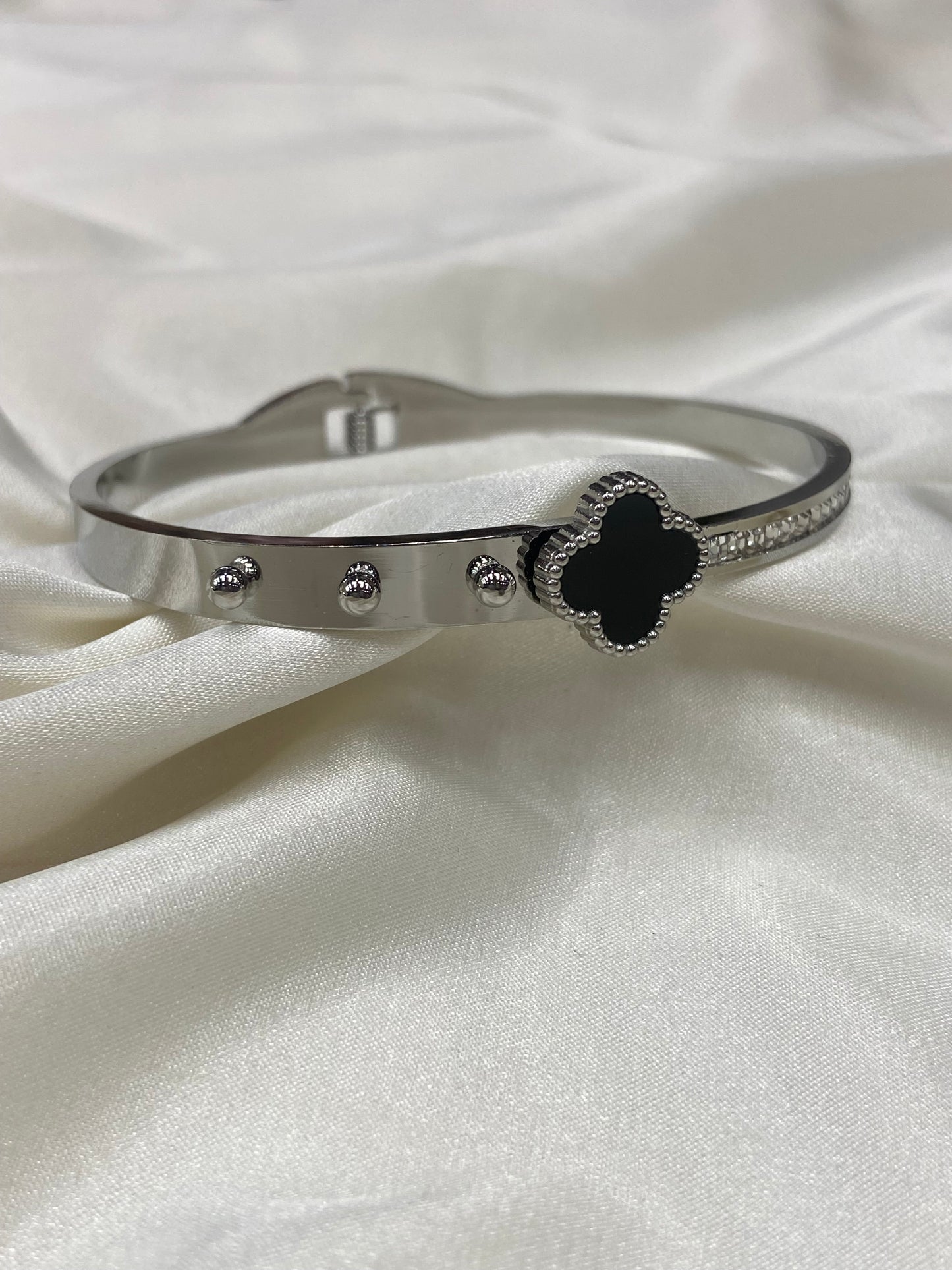 Black Clover Stainless Steel Silver Stud Bracelet