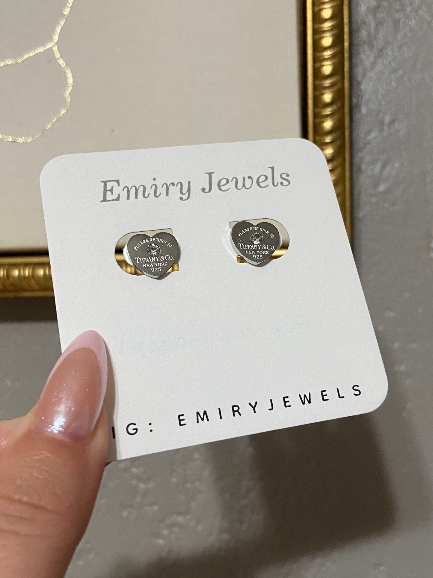 Tiff & Co Heart CZ Stainless Steel Silver Studs