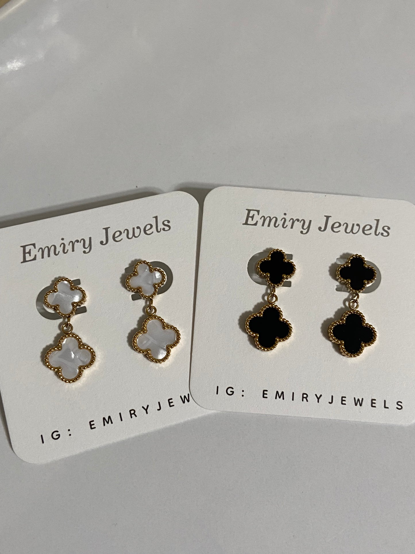 Double Clovers Stainless Steel Drop Gold Earrings